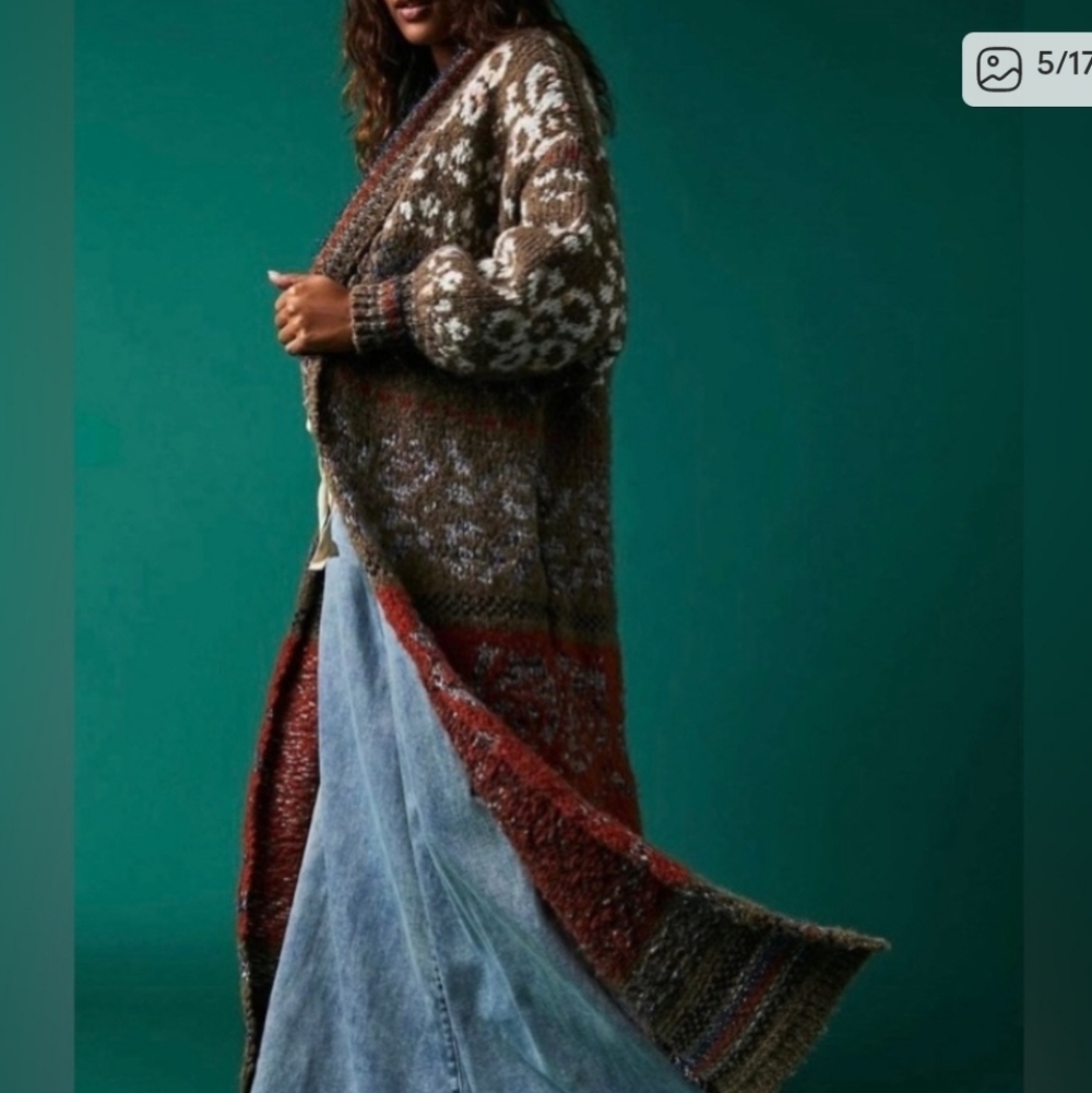 SOLD ON CROSS POST Free People Climbing Vines Maxi Cardigan Sweater With Pockets - Picture 2 of 3